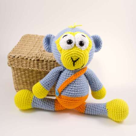 crochet blue monkey toy front view
